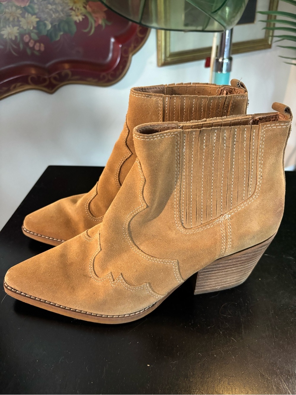 Sam Edelman Tan Suede Western Ankle Booties